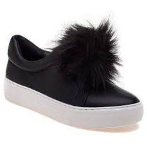 J/Slides Black Leather Sneakers w/ Pom Pom 8.5